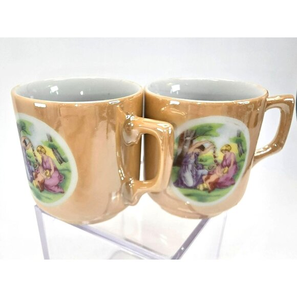 Vintage Japanese Porcelain Hand-Painted Tea/Coffee Mugs Set Of 2 Peach JE312 - Picture 3 of 6